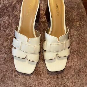 Nine West Cream Mules with Square Toe and Wide Straps